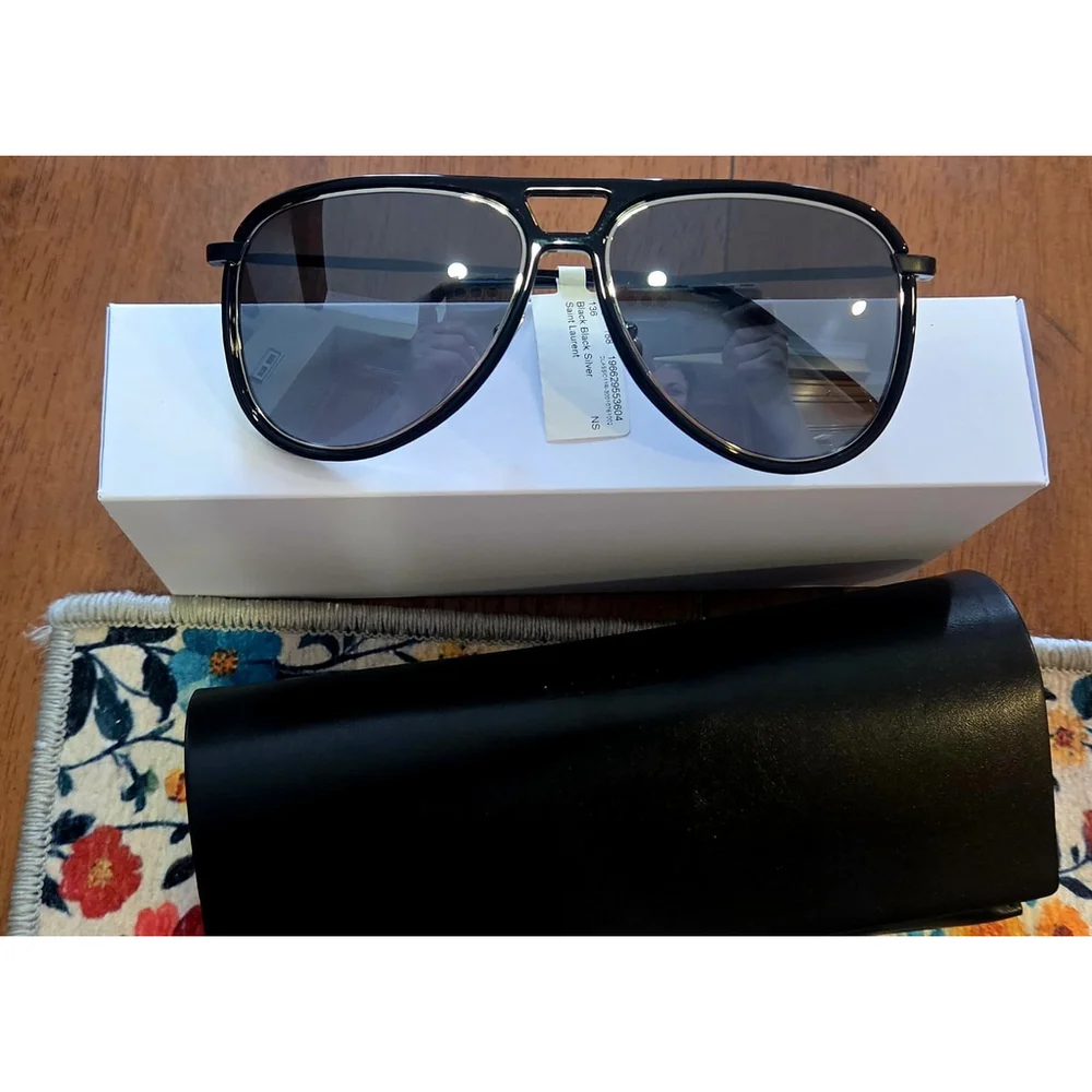 NEW SAINT LAURENT CLASSIC 11 RIM 002 BLACK, SILVER SUNGLASSES